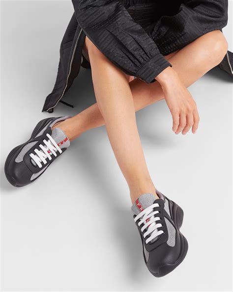 prada leather and bike fabric sneakers|prada black sneakers women's.